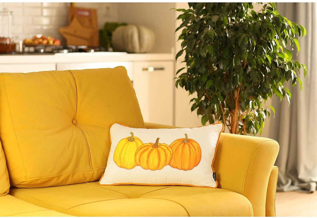 Fall Season Thanksgiving Pumpkin Throw Pillow Cover Set (Set 4) White Floral Farmhouse Polyester 3 More Removable - Diamond Home USA