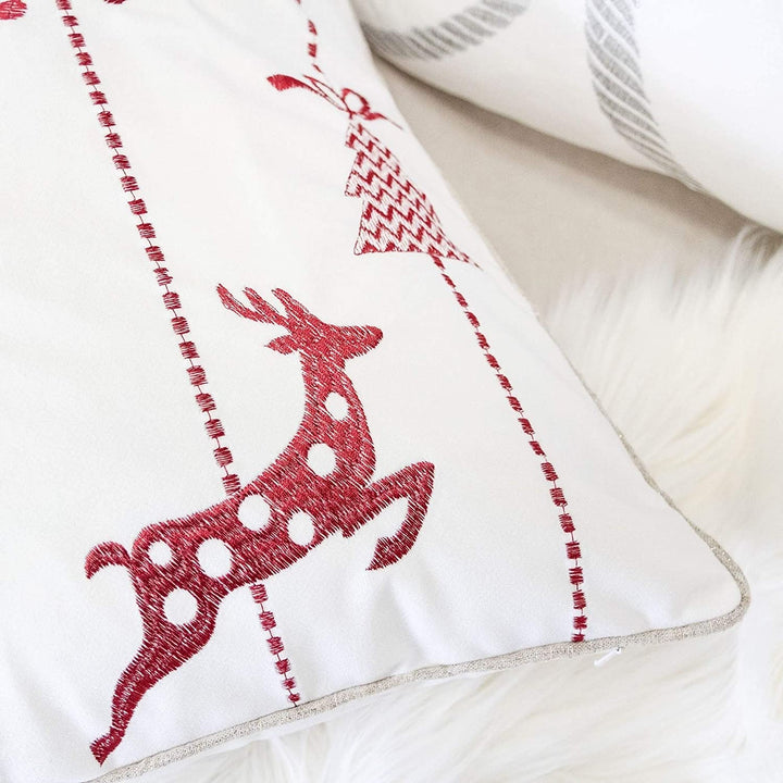 Cozy Embroidery Christmas Throw Pillow Cover Insert White Animal Velvet One Embroidered - Diamond Home USA