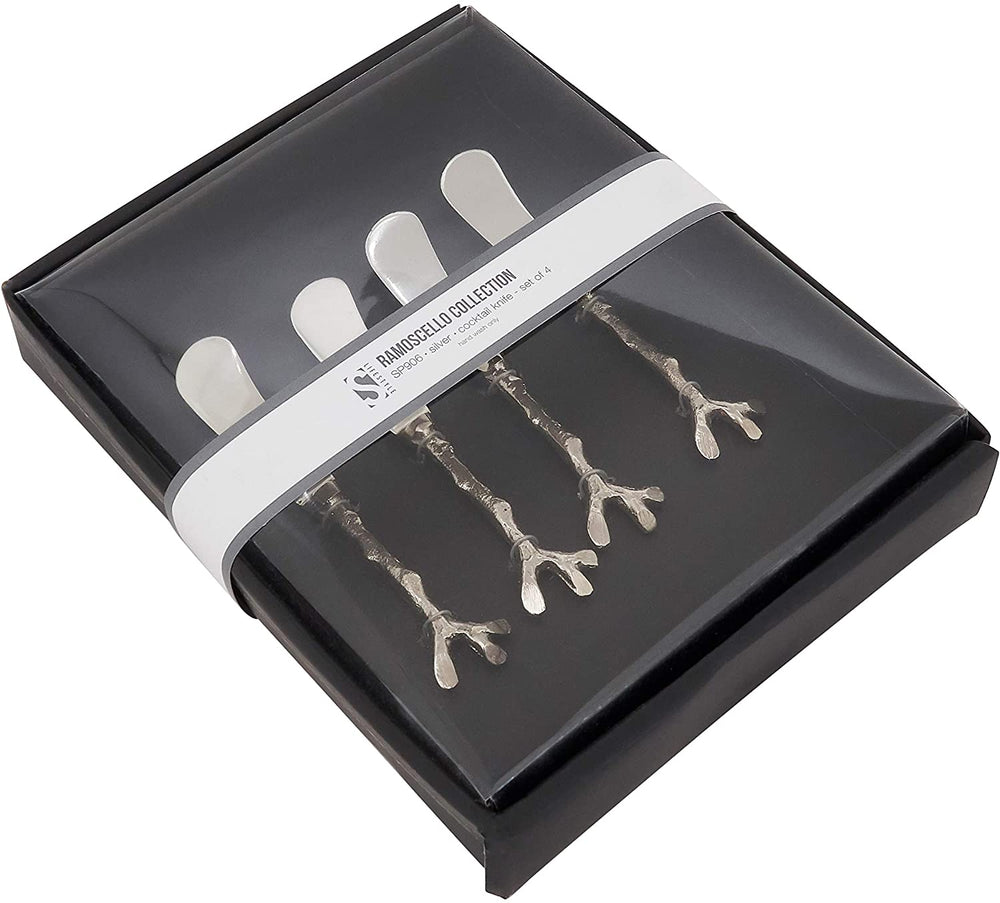 Cocktail Knives Set Twig Design (Set 4) Silver Steel - Diamond Home USA