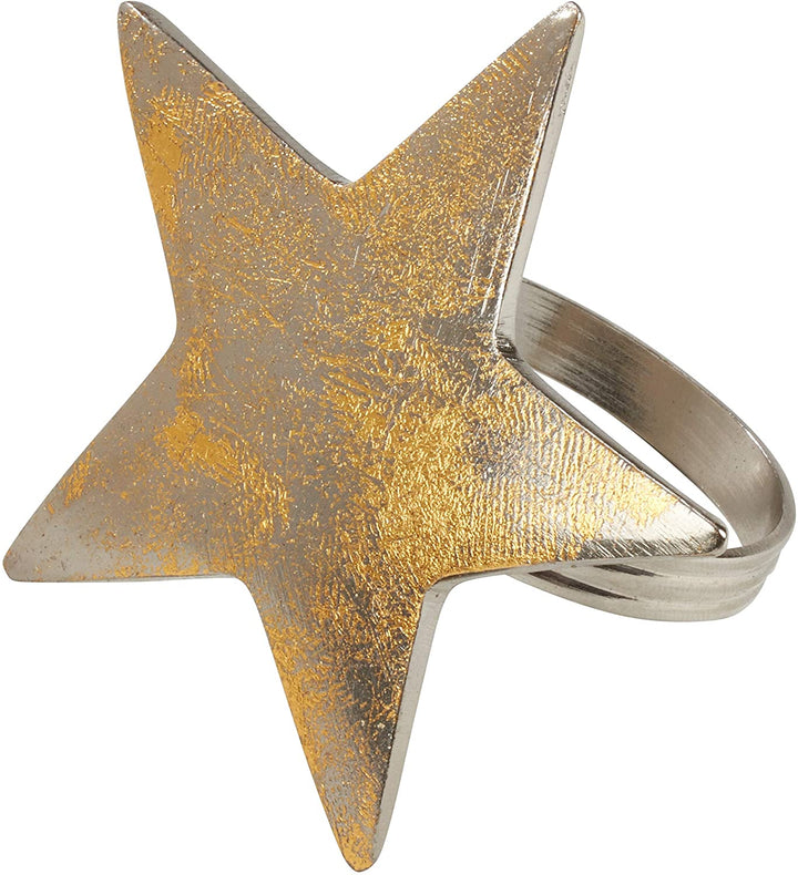 Gold Star Textured Dinner Napkin Rings (Set 4)