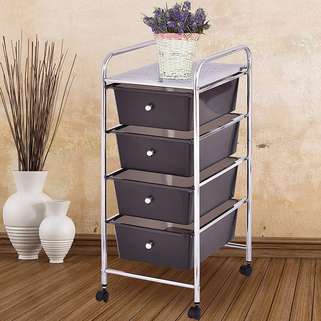 4 Drawers Cart Storage Bin Organizer Rolling Black Modern Contemporary Plastic - Diamond Home USA