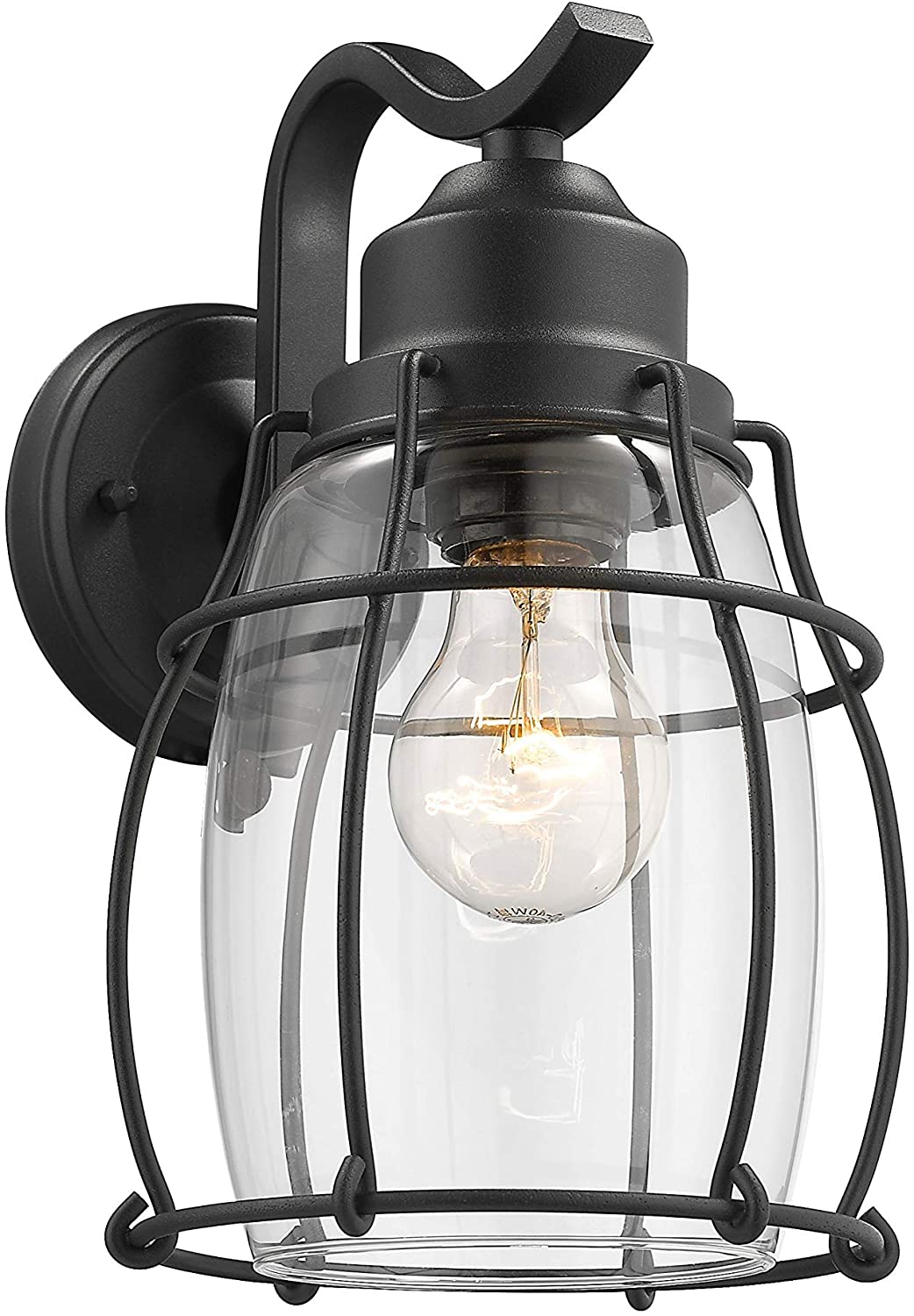 1 Light Textured Black Outdoor Wall Sconce Farmhouse