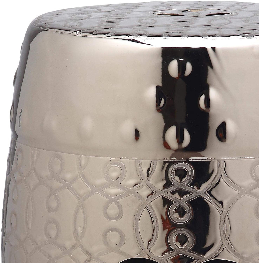 Plated Silver Garden Stool 13" X 18" Ceramic