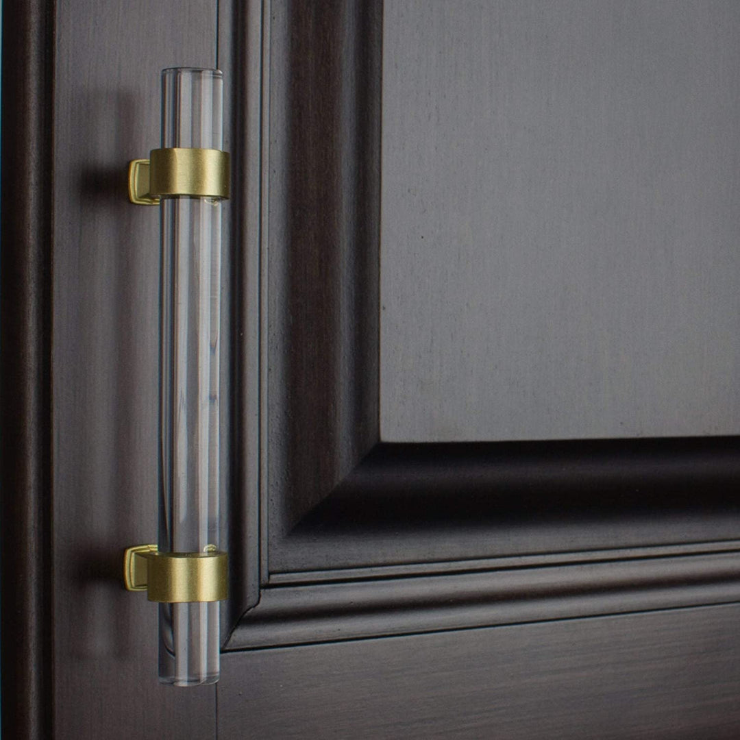 5 Pack 3 3/4 Center Clear Acrylic Satin Gold Pulls Modern Contemporary Finish