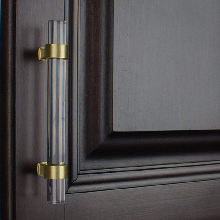 5 Pack 3 3/4 Center Clear Acrylic Satin Gold Pulls Modern Contemporary Finish