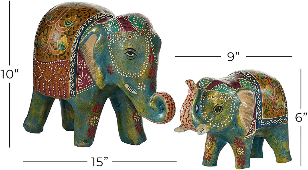 Indian Elephant Figurines Table Set 2 15 X 6 10 Color Transitional Ceramic - Diamond Home USA