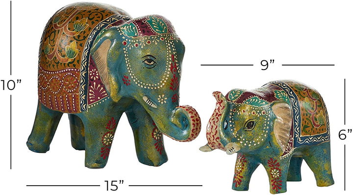 Indian Elephant Figurines Table Set 2 15 X 6 10 Color Transitional Ceramic - Diamond Home USA