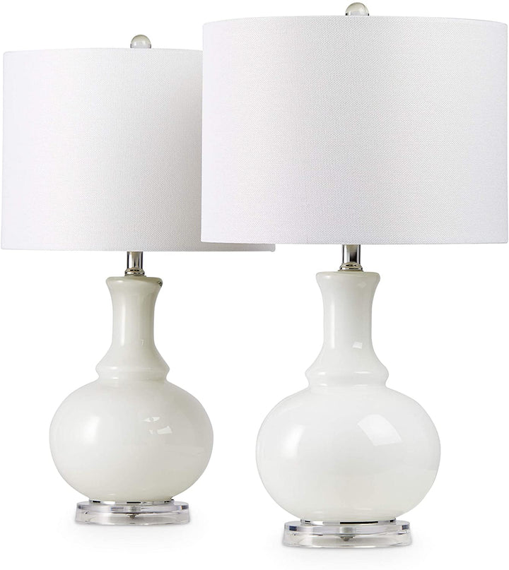 MISC 2 Piece Cream Glass Table Lamp Set Crystal White Reading Light Shade Accent Desk Lamp Clear Bedroom Living Room