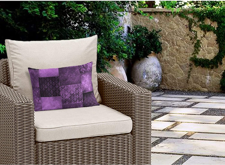 MISC Bohemian Patchwork Eggplant Indoor|Outdoor Lumbar Pillow by Designs 20x14 Purple Patchwork Bohemian Eclectic Polyester Removable Cover