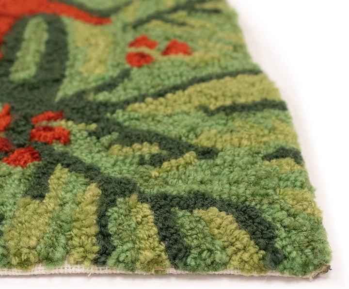 Frontporch Poinsettia /Out Rug Red 20"x30" 1/2 Round 20" X 30" Novelty Polyester Latex Free Handmade - Diamond Home USA