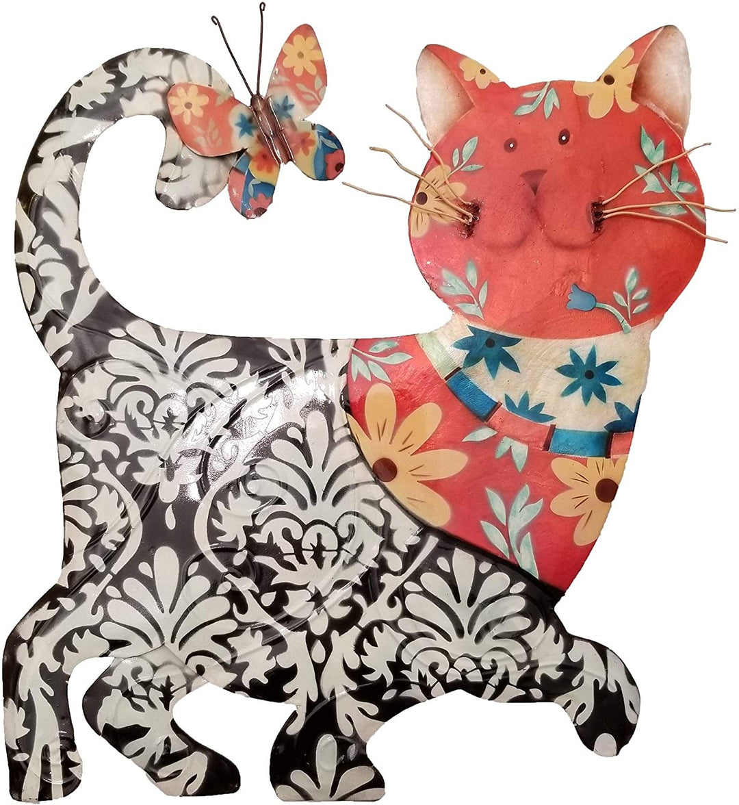 Cat Black Red Garden Decoration 12 X 1 13 Traditional Metal Handmade - Diamond Home USA