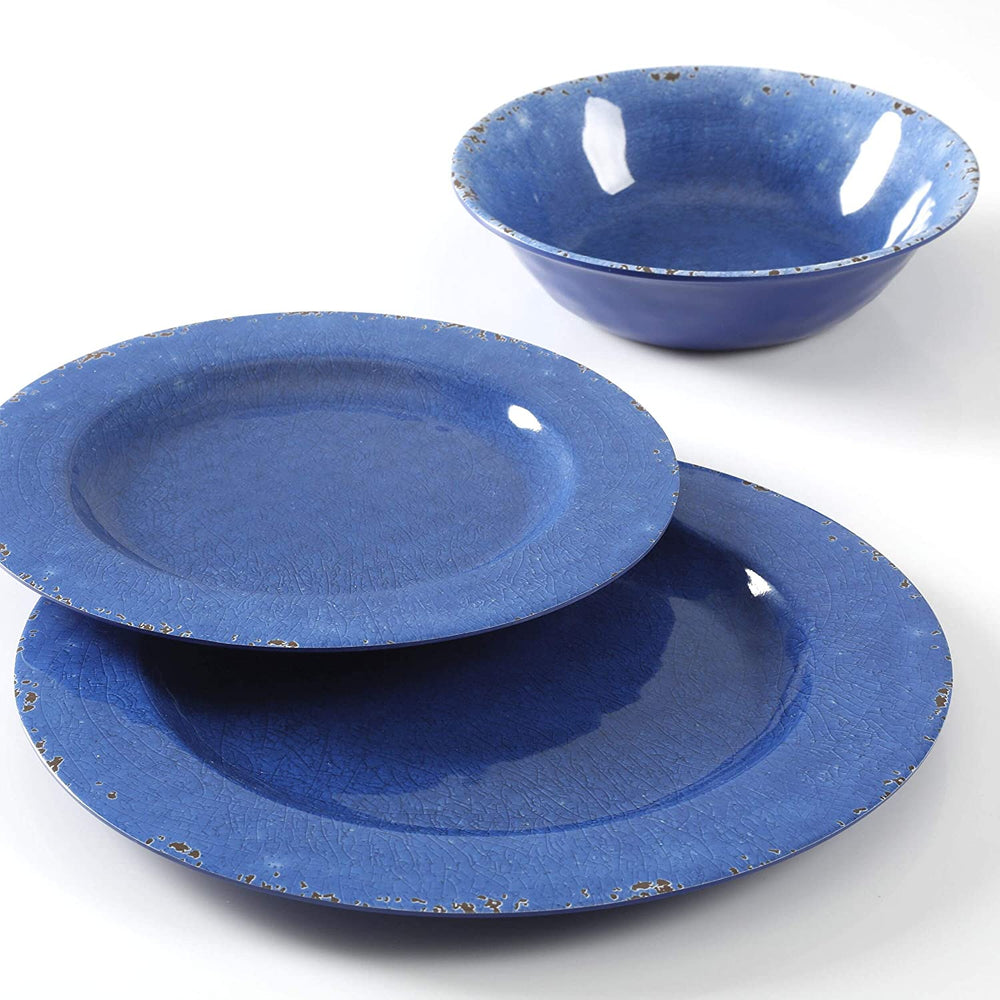 12 Piece Dinnerware Set Cobalt Blue Look Decal Solid Casual Round - Diamond Home USA