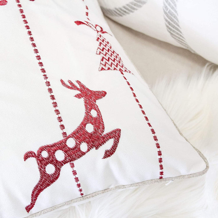 Reindeer Velvet 20" Square Christmas Throw Pillow White Solid Color Removable Cover - Diamond Home USA