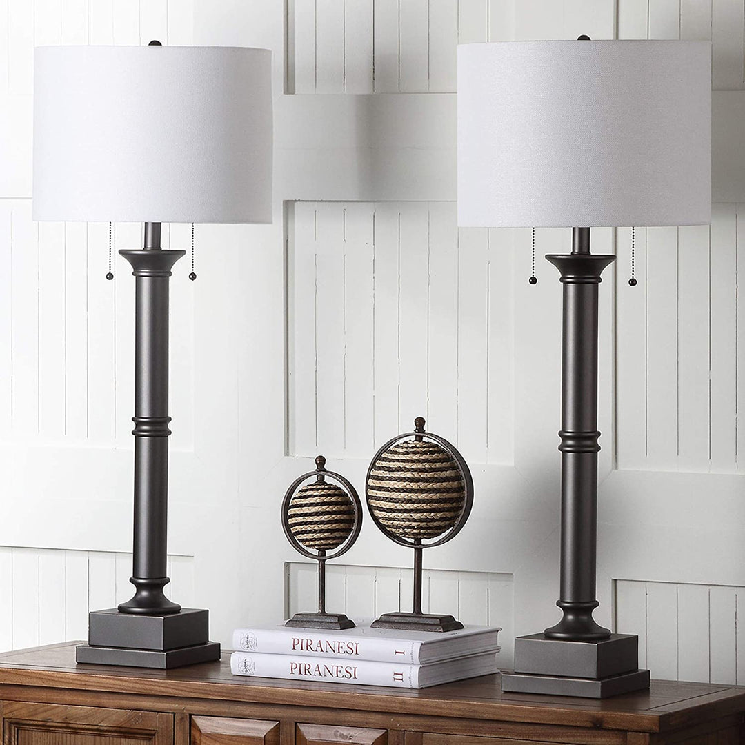 MISC Lighting 35 inch Column Silver Grey Table Lamp (Set 2) 14"x14"x36" Traditional Transitional Nickel Bulbs Included