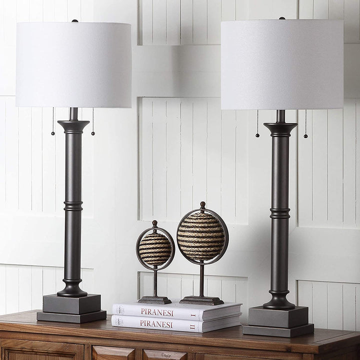 MISC Lighting 35 inch Column Silver Grey Table Lamp (Set 2) 14"x14"x36" Traditional Transitional Nickel Bulbs Included