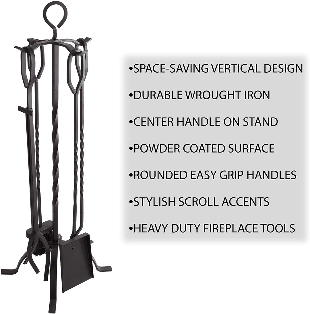 Fireplace Tool Set Stand Black 10" X 32" Wrought Iron - Diamond Home USA