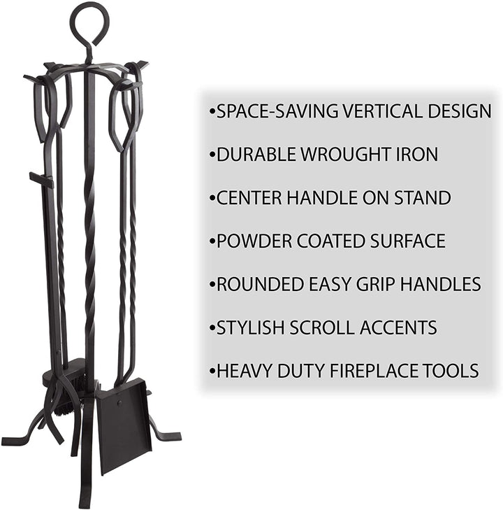 Fireplace Tool Set Stand Black 10" X 32" Wrought Iron - Diamond Home USA
