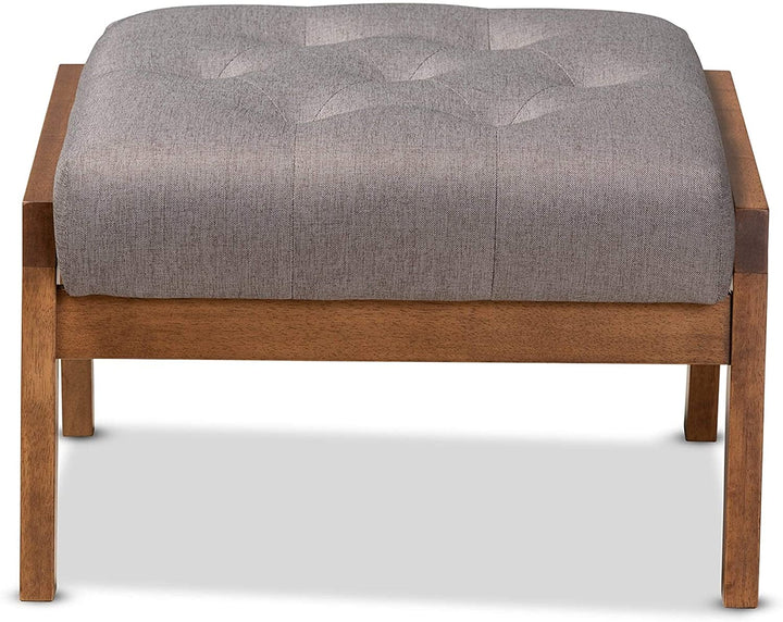 Mid Century Modern Upholstered Footstool Grey Mid Century Rectangle Wood Walnut Finish Tufted - Diamond Home USA