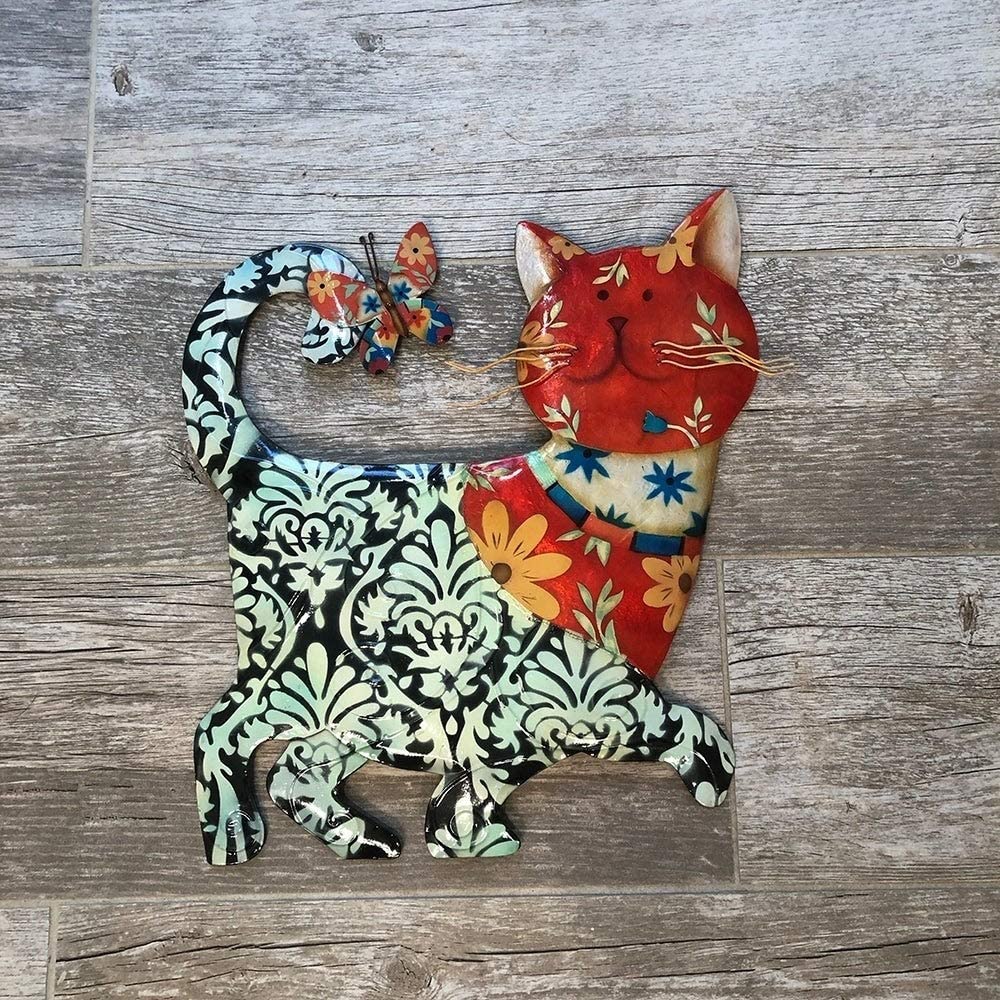 Cat Black Red Garden Decoration 12 X 1 13 Traditional Metal Handmade - Diamond Home USA