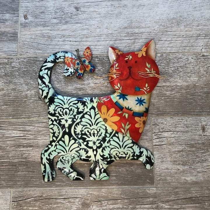 Cat Black Red Garden Decoration 12 X 1 13 Traditional Metal Handmade - Diamond Home USA