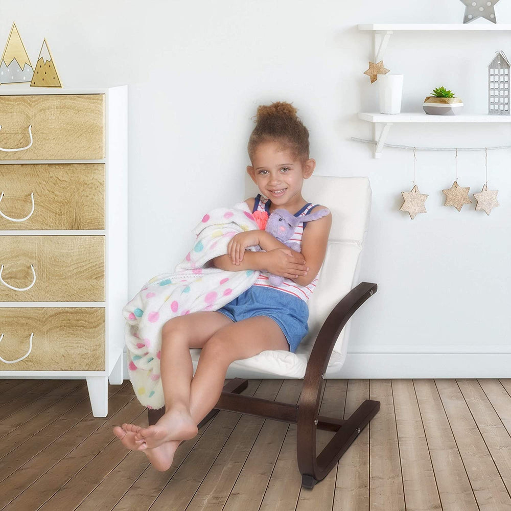 Children's Reclining Chair Mocha Walnut/Beige Blue Wood - Diamond Home USA