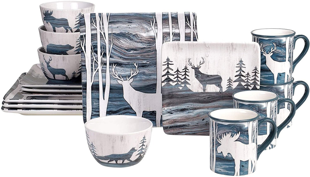 Lodge 16 Piece Dinnerware Set (Service 4) Blue Grey Color