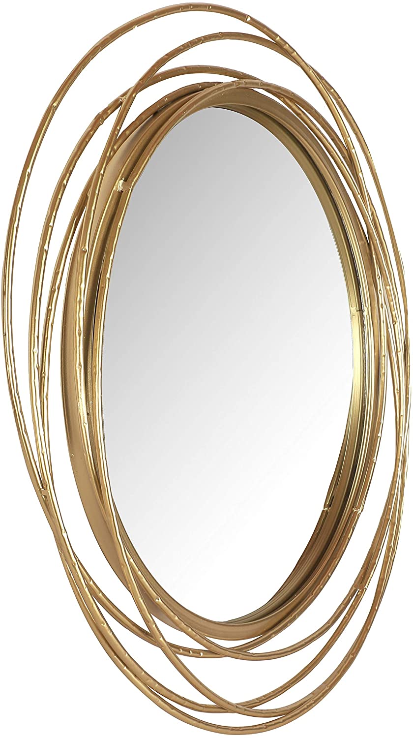 27 5" Dia Gold Round Wall Mirror Modern Metal Circle Wire Rings Accent Diameter Includes Hardware - Diamond Home USA