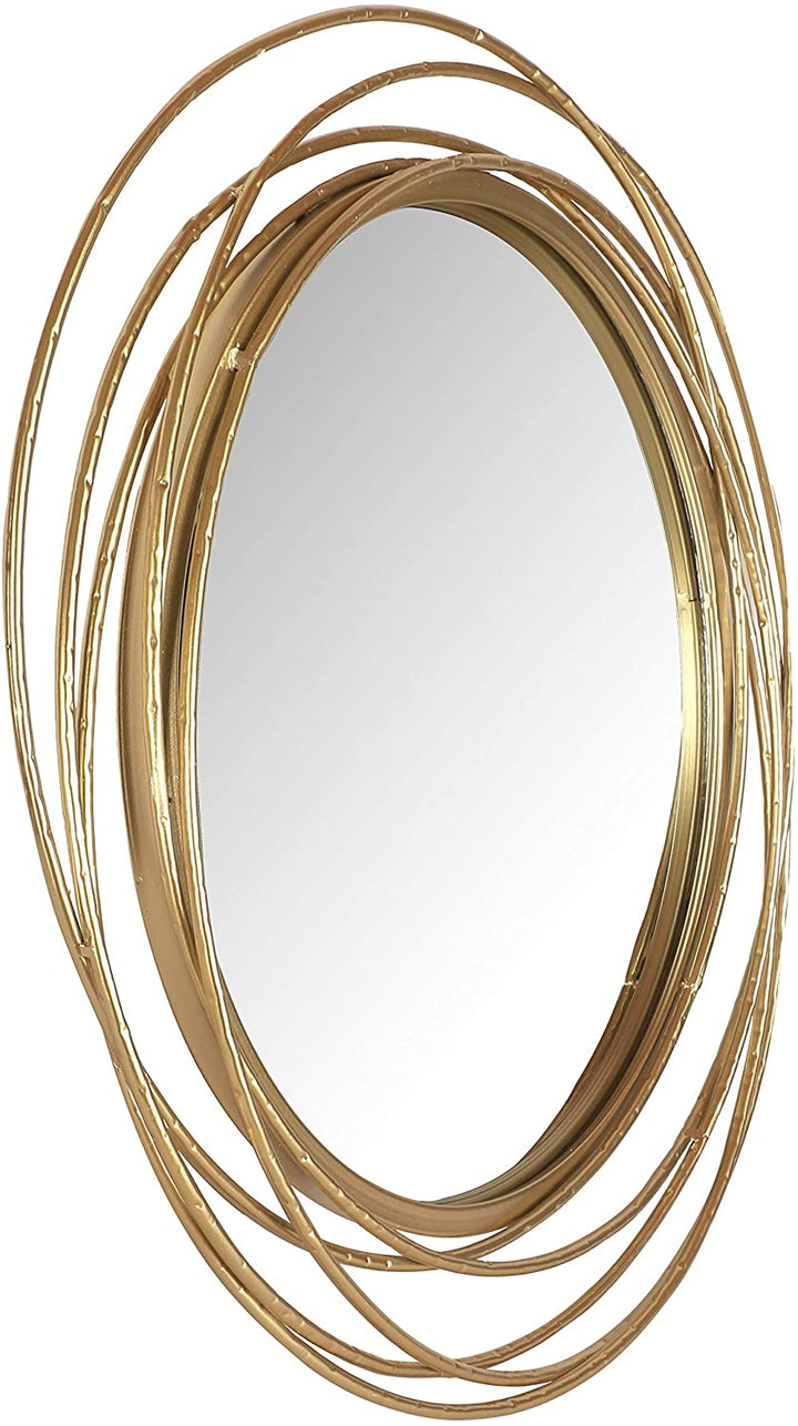 27 5" Dia Gold Round Wall Mirror Modern Metal Circle Wire Rings Accent Diameter Includes Hardware - Diamond Home USA