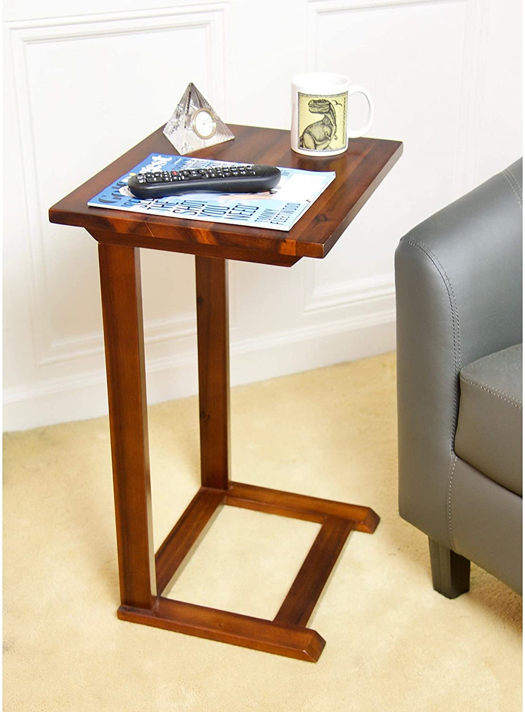 Solid Acacia Slide Under Sofa C Table Brown Classic Square Mahogany Finish Wood