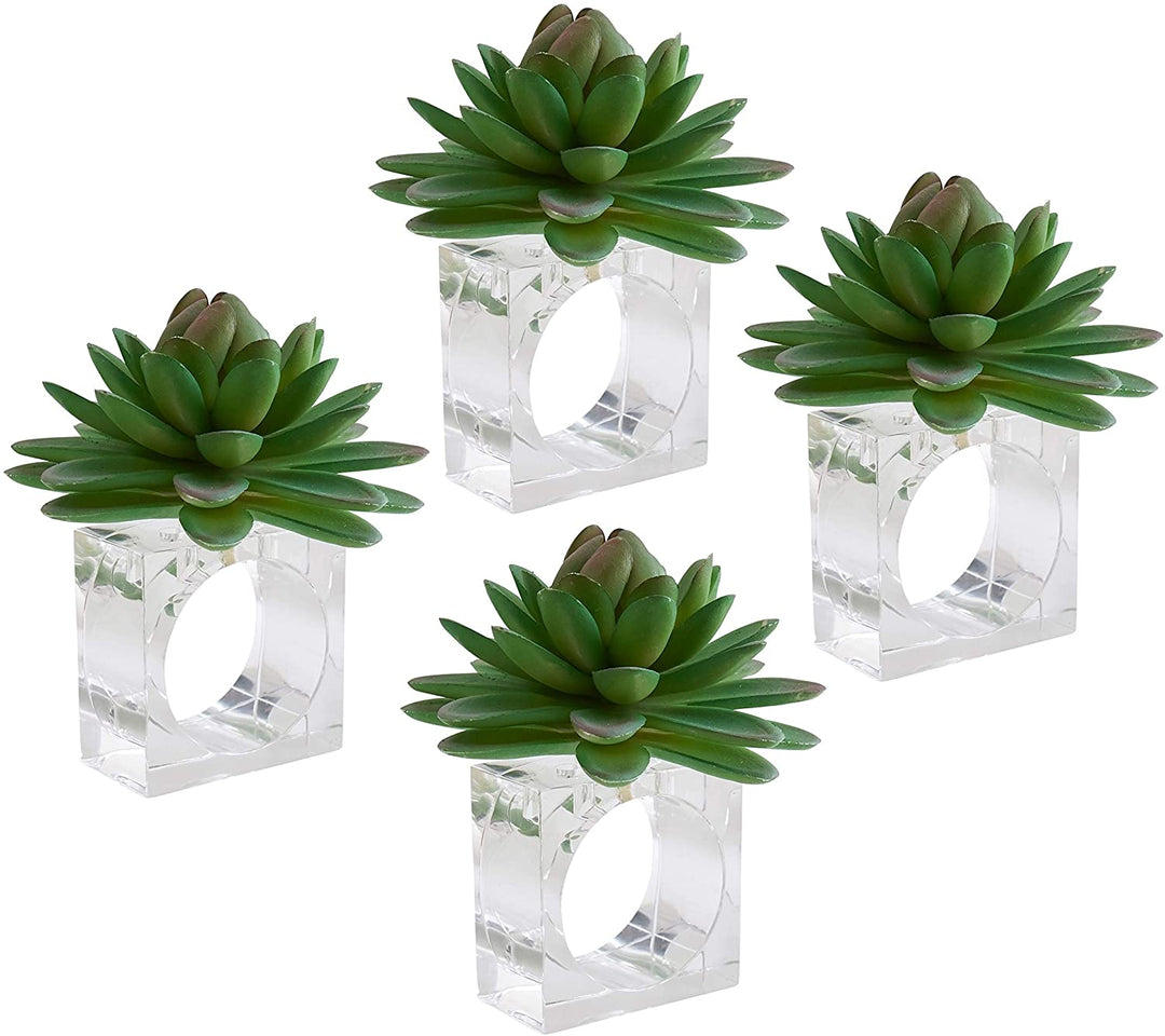 MISC Succulent Design Napkin Ring Holders (Set 4) Green Acrylic Plastic