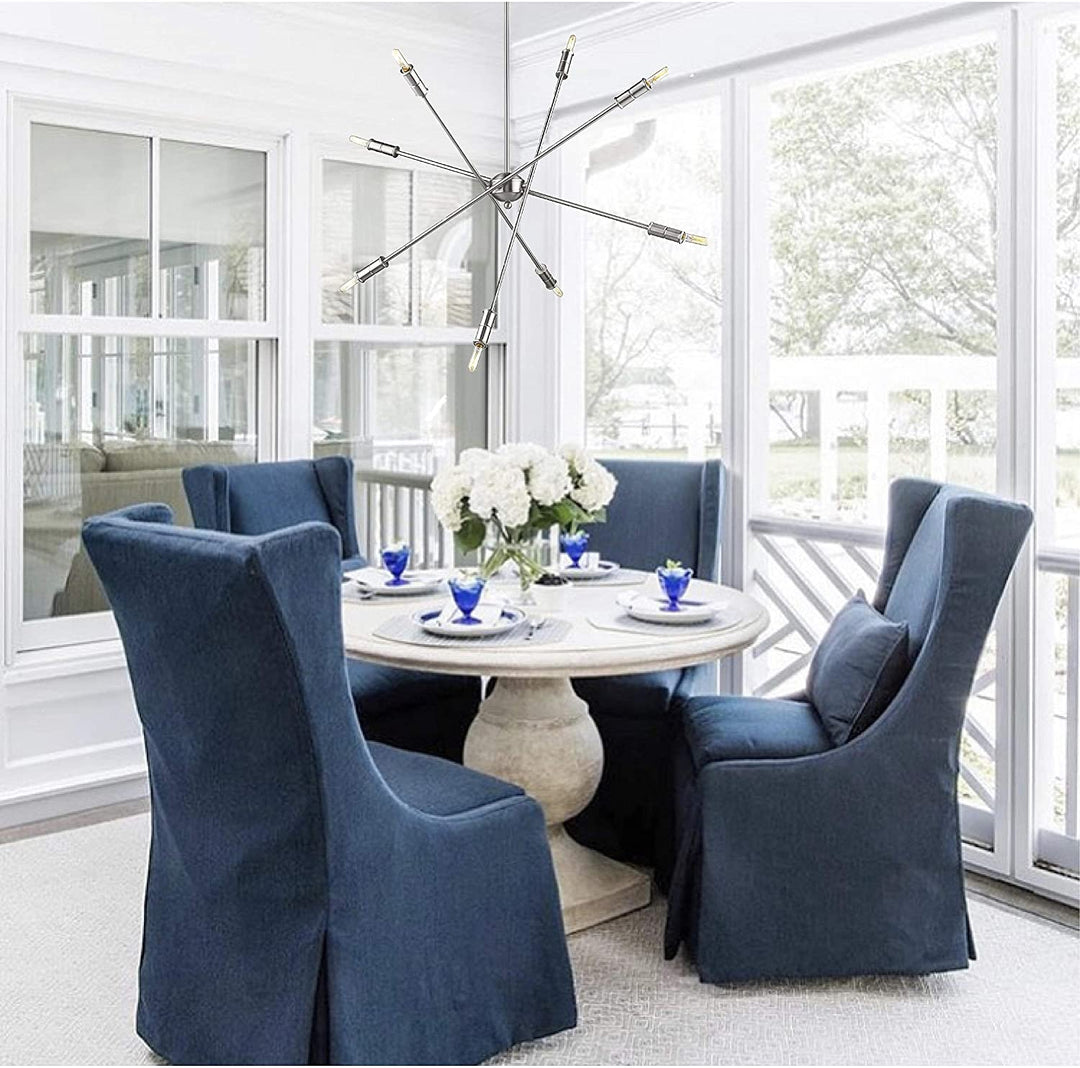 Mid Century Modern Sputnik Satin Nickel Chandelier Silver Mid Century Metal Dimmable - Diamond Home USA