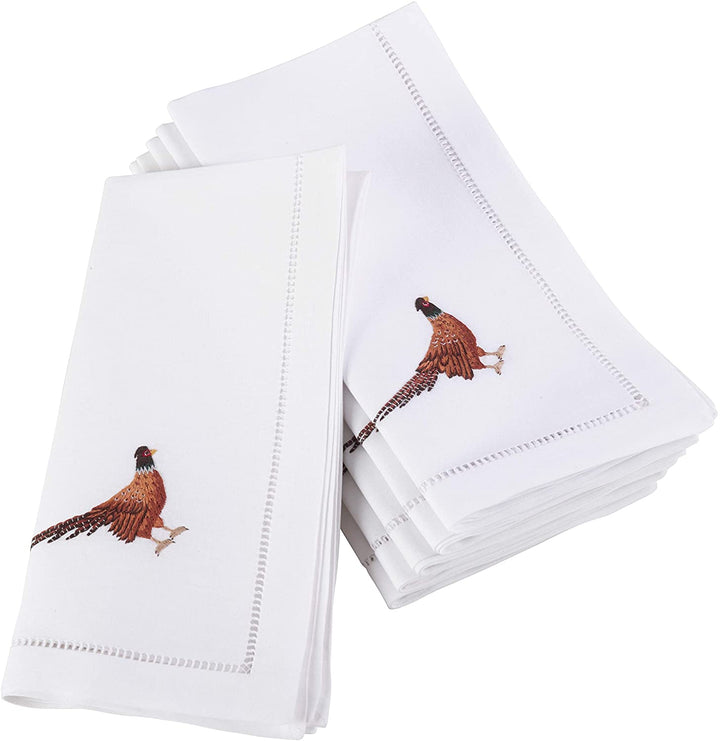 Embroidered Hemstitched Cotton Napkin (et 6) White Animal