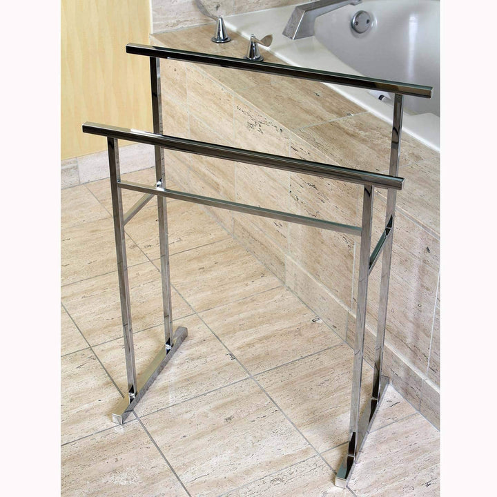 European Pedestal Chrome Bath Towel Rack Polished Chrome Metal Finish - Diamond Home USA