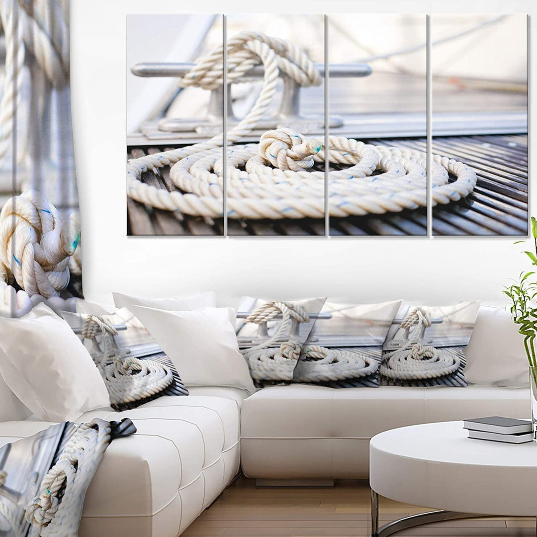 White Nautical Rope Modern Landscape Canvas Art White