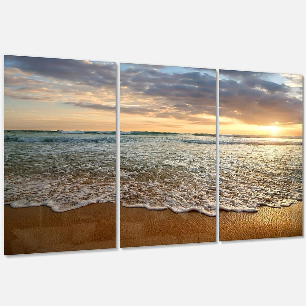 Bright Cloudy Sunset Calm Ocean Contemporary Seascape Metal Wall at 36wx28h Blue White Modern Nautical Coastal - Diamond Home USA