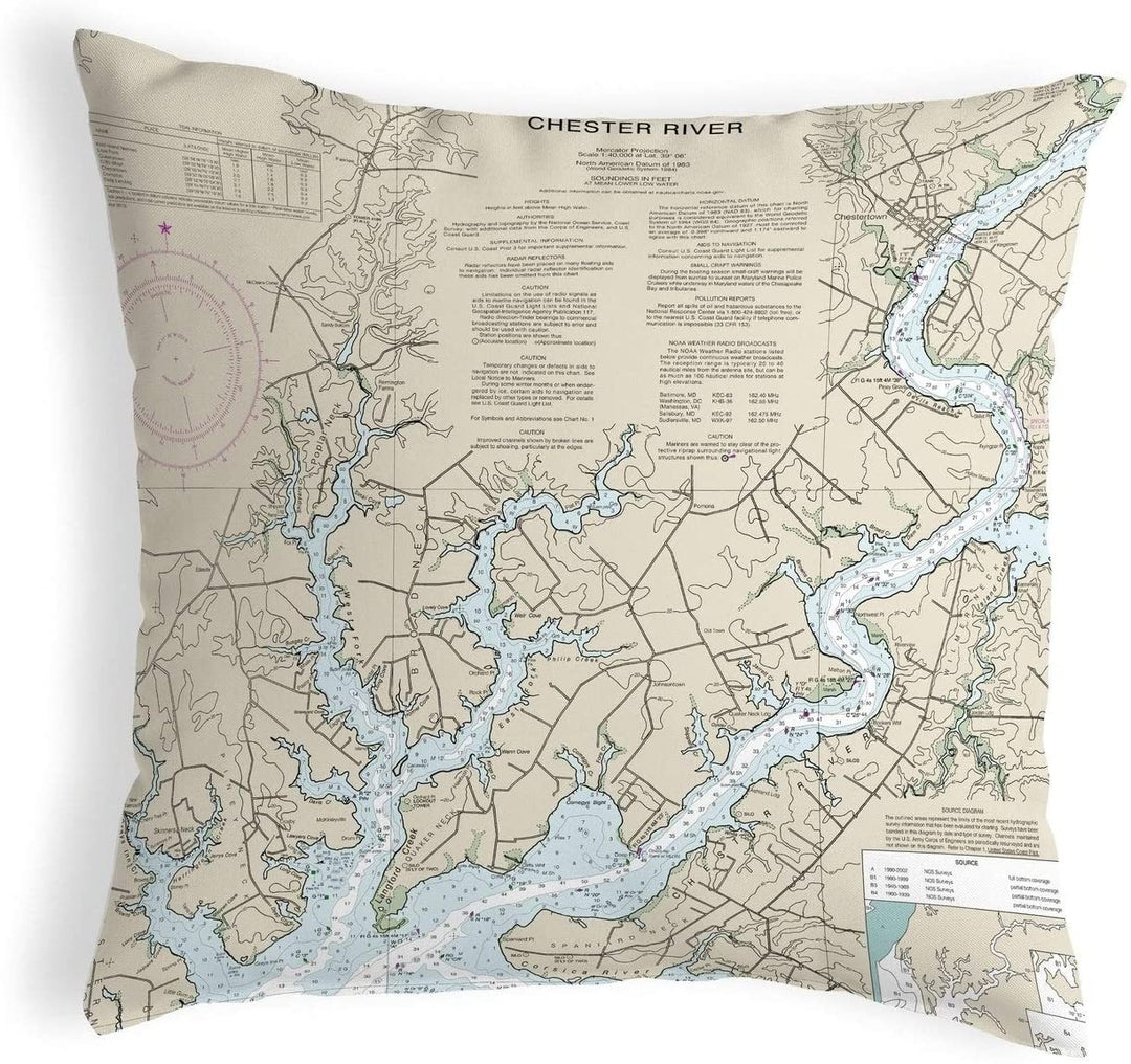 River Md Nautical Map Noncorded Pillow 12x12 olor Graphic