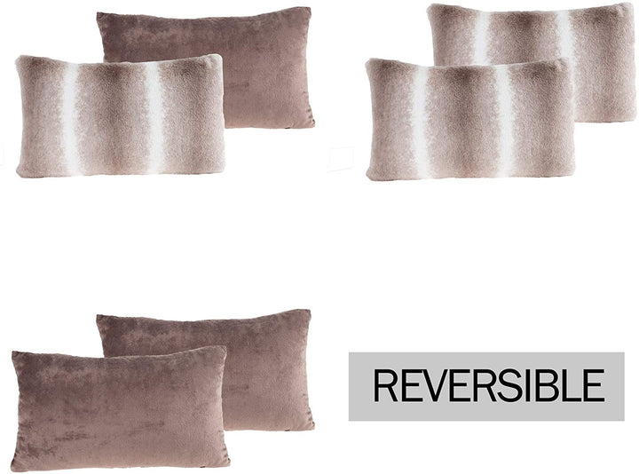 2 Pack Fur Pillows Gray/White Grey Taupe White Stripe Casual Polyester Set Removable Cover - Diamond Home USA