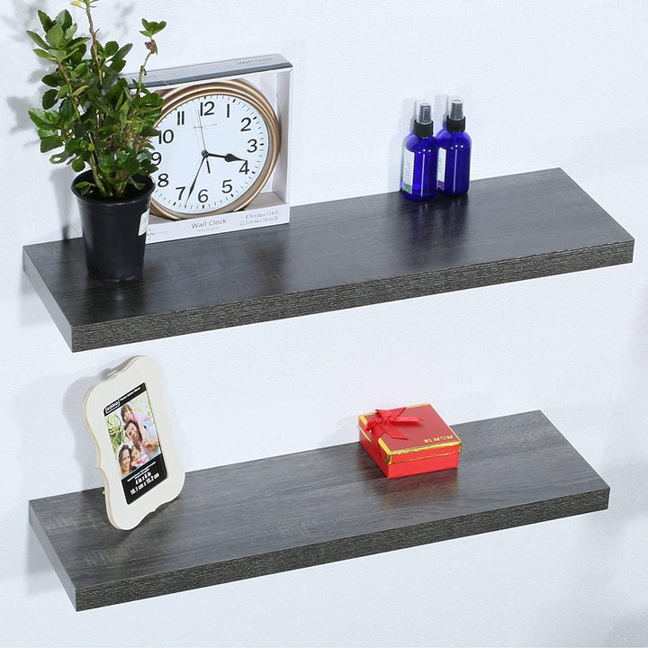 Set 2 Modern Contemporary Black Oak Floating Shelves 9