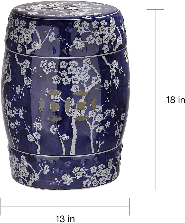 Midnight Kiss Blue Garden Stool Modern Contemporary Oriental Ceramic Handmade - Diamond Home USA