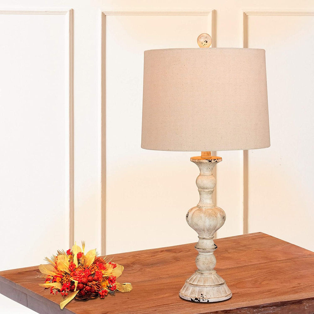 26 5 Pair Sculpted Candlestick Resin Table Lamps Cottage Antique White Finish - Diamond Home USA