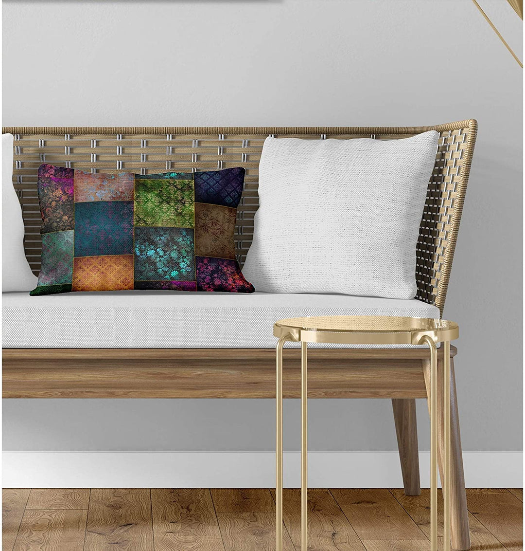 Eclectic Bohemian Patchwork Boho Lumbar Pillow Purple Geometric Bohemian Eclectic Polyester Single Removable Cover - Diamond Home USA