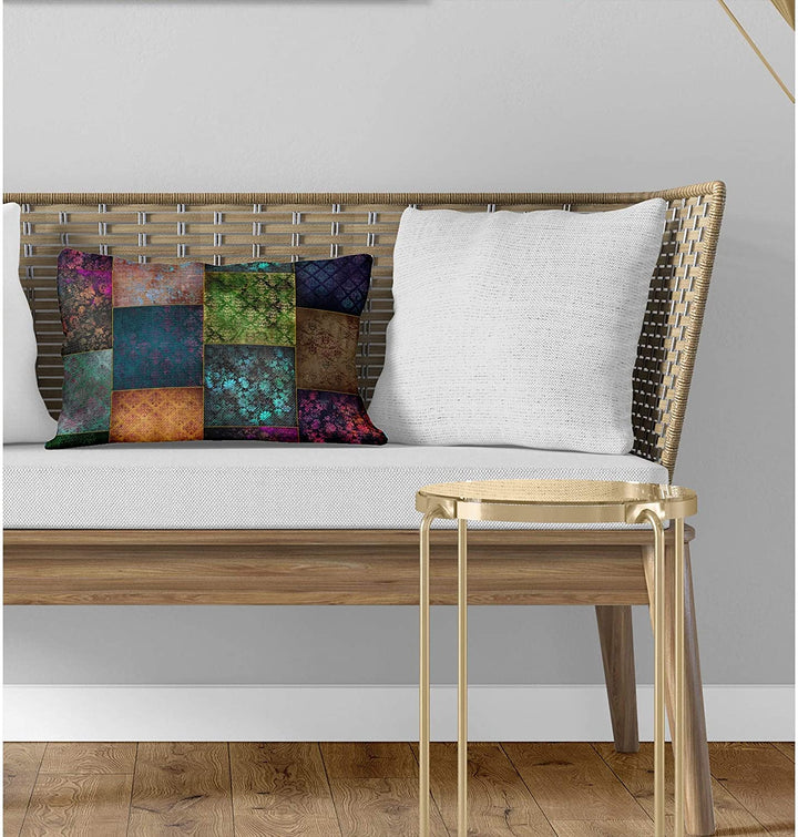 Eclectic Bohemian Patchwork Boho Lumbar Pillow Purple Geometric Bohemian Eclectic Polyester Single Removable Cover - Diamond Home USA