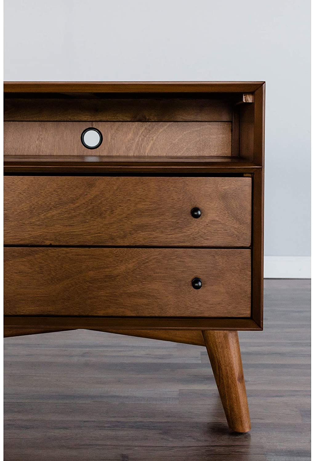 Large Wood 2 Drawer Nightstand Acorn (Brown) Brown Mid Century Modern Mahogany Felt Lined Top - Diamond Home USA