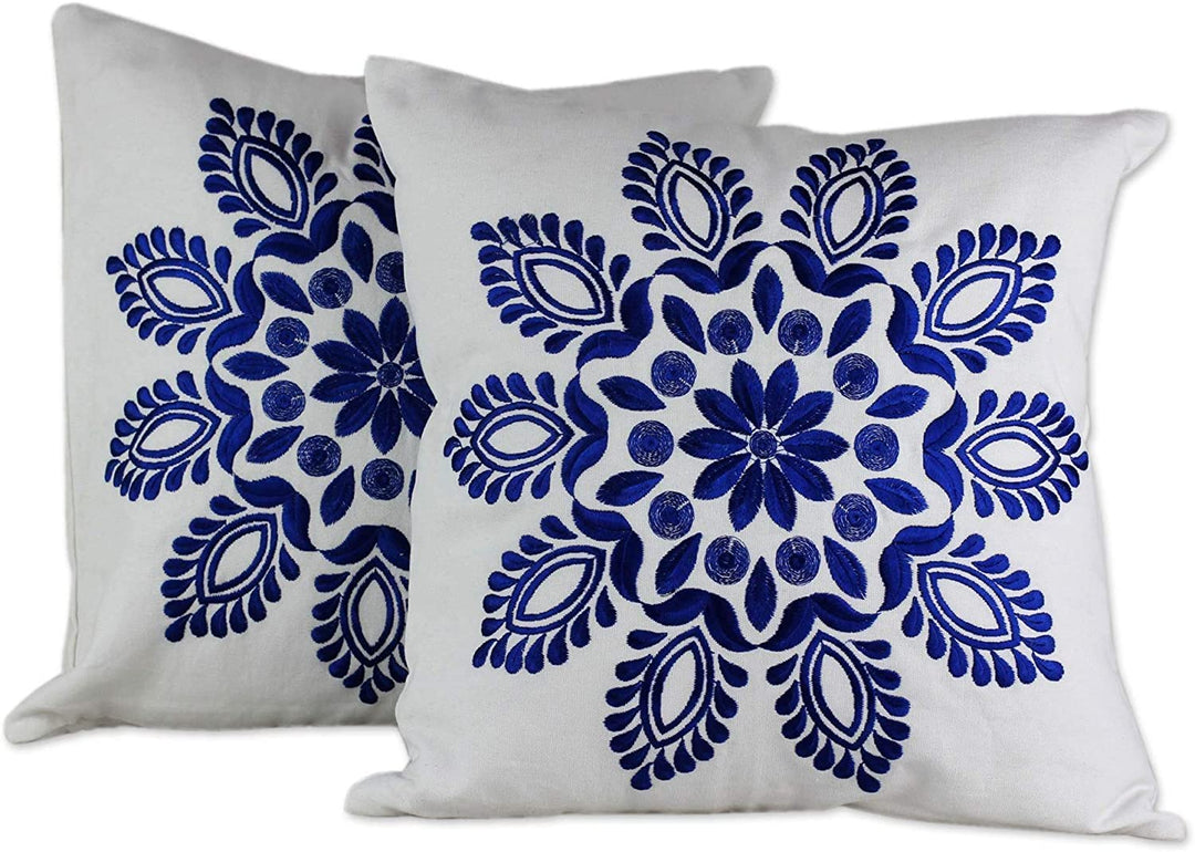 Handmade Blue Delhi Splendor Cushion Cover Set 2 (India)