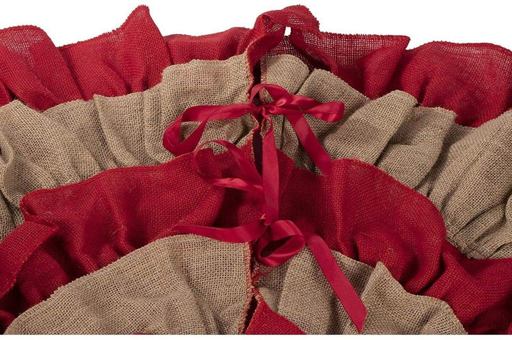 Christmas Tree Skirt Winter Xmas Holiday Decoration Red Brown Ruffled 48" - Diamond Home USA