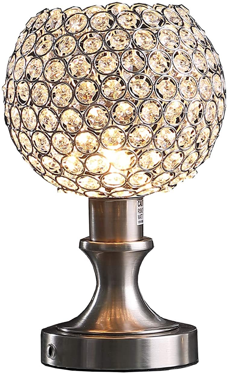 11 5" Crystal Inspired Sequin Upright Brush Silver Table Lamp Modern Contemporary - Diamond Home USA