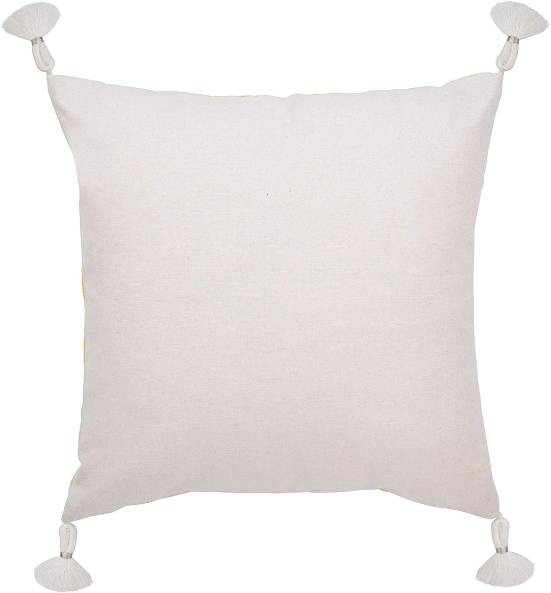 18 inch Tassel Decorative Throw Pillow Green Ivory Nature Modern Contemporary Cotton Polyester
