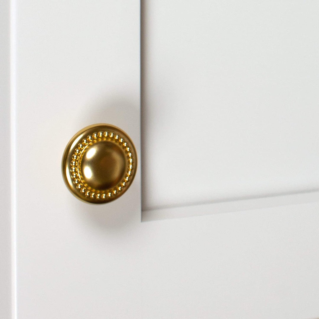 10 Pack 1 1/4 Gold Round Beaded Cabinet Knobs Brass Traditional Zinc Finish - Diamond Home USA