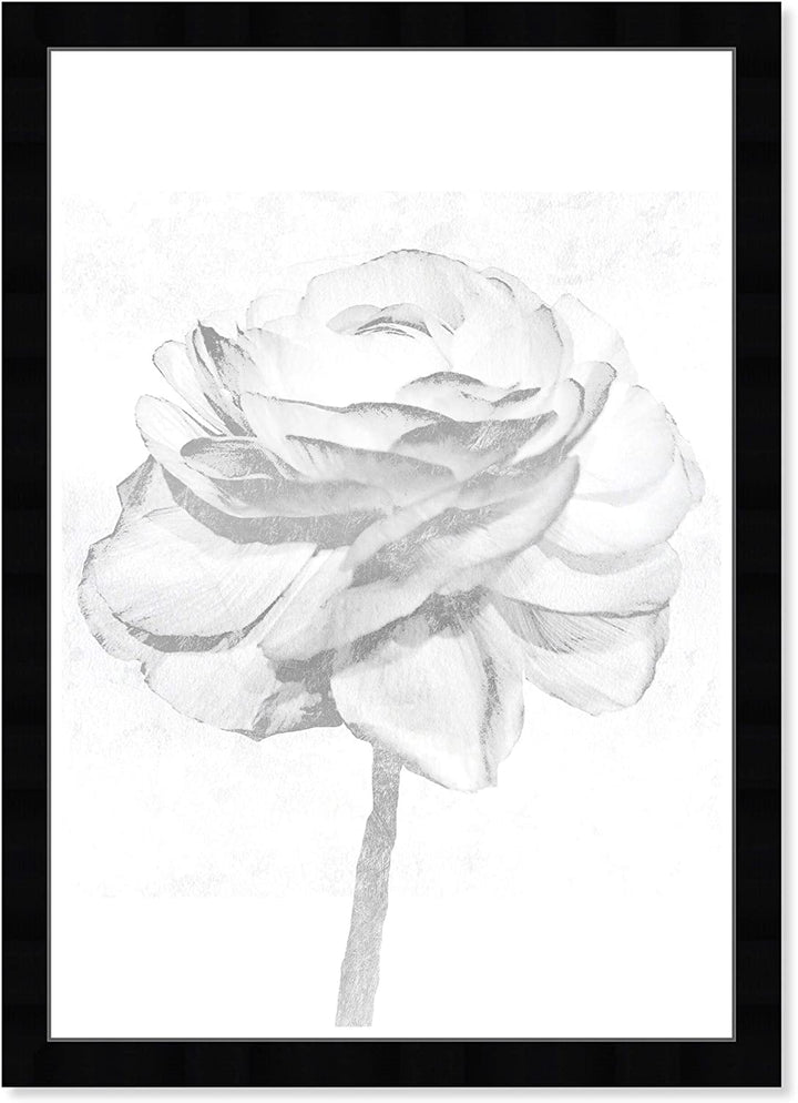 White Silver Peony' Floral Botanical Wall Art Framed Florals Gray White Grey Glam Rectangle - Diamond Home USA