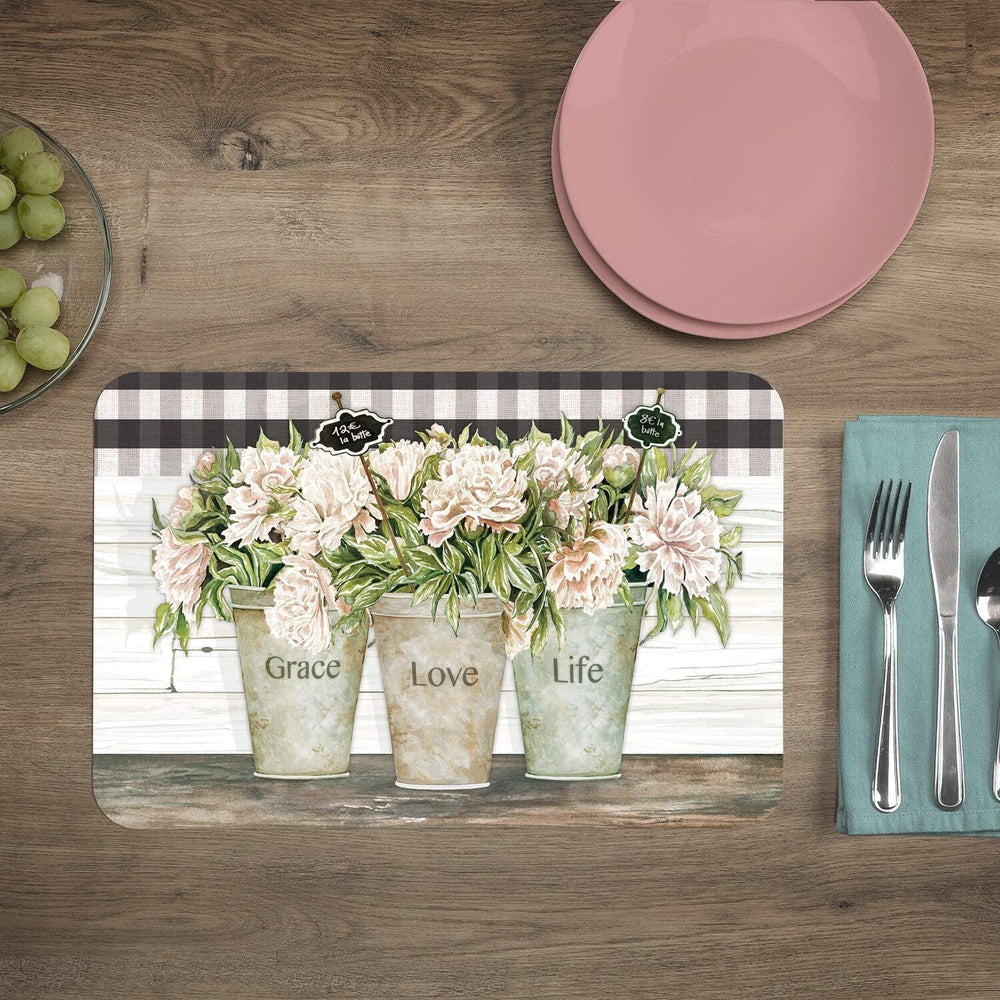 Wipe Clean Placemats Set 4 Vintage Farmhouse Color Rectangle Plastic - Diamond Home USA